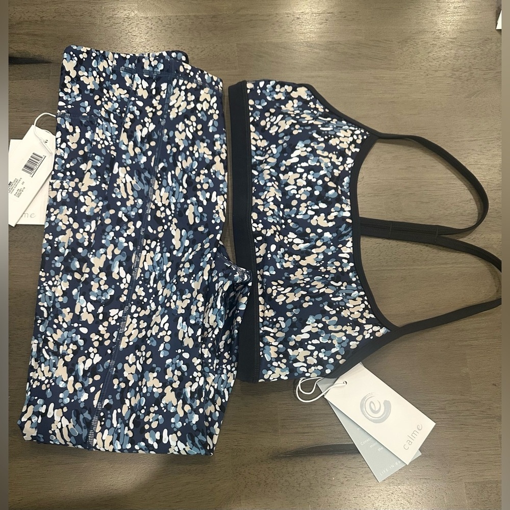 Johnny Was CALME Blue Floral Endurance High LeggingsAnd Top Bundle Set Size XS